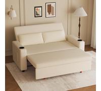 JUMMICO Sofá Cama Convertible, Loveseat de 2 Plazas con Descansaespaldas Ajustable, Sofá Pequeño Retráctil de Tela de Corduroy Moderna, para Sala de Estar y Dormitorio, Color Beige