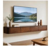 JUNFUNNLE Mueble TV Suspendido 220cm Color Nogal, Mueble Salon 30cm Ancho, con 2 Cajones 1 Puertas Gran Almacenamiento, para Salón, Comedor, Dormitorio