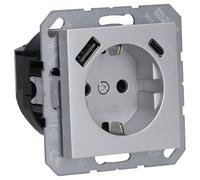 Jung A1520-15CAAL - Toma de corriente Schuko con USB tipo AC (máx. 3 A) con mayor protección táctil (termoplástico irrompible), aluminio Serie A
