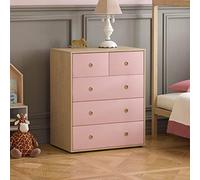 Junior Vida Neptune - Cómoda de 5 cajones para Almacenamiento de Dormitorio Moderno para niños (Rosa y Roble)