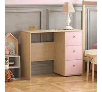 Junior Vida Neptune - Escritorio de 3 cajones para Ordenador o portátil, estación de Trabajo para Estudio en casa, Muebles para niños (Rosa y Roble)