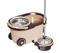 JUNYFFF Juego De Fregona con Cubo, Cubo Fregona, con Poleas, Acero Inoxidable Mango Telescópico De 90-122 Cm, Mopas De Limpieza Suelos con Cubo, con 5 Cabezas De Microfibra, Color del Café