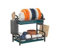 junyuan Estante para Platos de Cocina, Estante Organizador de Platos para Colgar sobre el Fregadero, Soporte de Pared de 2 Niveles con Bandeja de Drenaje, Revestimiento Negro de Acero Inoxidable (2