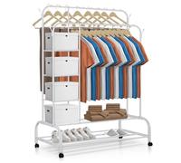 JUPPLIES Burro Ropa Resistente - Perchero Burro Doble con Soporte (Blanco, Con Ruedas y Estantes)