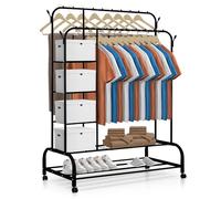 JUPPLIES Burro Ropa Resistente - Perchero Burro Doble con Soporte (Negro, Con Ruedas y Estantes)