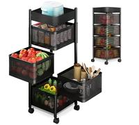 RELAXTY Carrito Auxiliar 4 Niveles con Ruedas: Carrito de Cocina y Baño Metálico Giratorio para Frutas y Utensilios