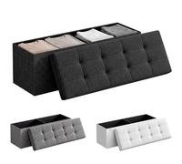 JUPPLIES Puff Almancenaje Acolchado de 130L - Baul Almacenaje de Tela para Dormitorio - Banco de Almacenaje con Capacidad de Carga 300 kg - Mueble Almacenaje Juguetes Infantil (Negro, 110x38x38cm)