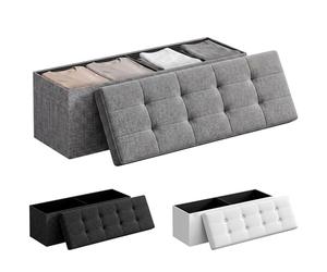 JUPPLIES Puff Almancenaje Acolchado de 130L - Baul Almacenaje de Tela para Dormitorio - Banco de Almacenaje con Capacidad de Carga 300 kg - Mueble Almacenaje Juguetes Infantil (Gris, 110x38x38cm)