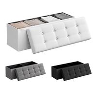 JUPPLIES Puff Almancenaje Acolchado de 130L - Baul Almacenaje Dormitorio - Banco de Almacenaje con Capacidad de Carga 300 kg - Tapizado PVC - Mueble Almacenaje Juguetes Infantil (Blanco, 110x38x38cm)