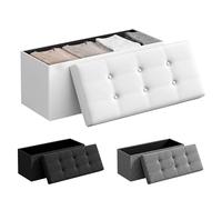 JUPPLIES Puff de Almacenaje 80 L, 76 x 38 x 38 cm - Baúl de Almacenamiento con Tapizado PVC, Plegable y Acolchado - Banco con Tapa Soporta 300 kg para Dormitorio, Salón o Vestidor - Blanco