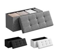 JUPPLIES Puff de Almacenaje 80 L (76 x 38 x 38 cm) - Baúl de Almacenamiento de Tela Plegable - Banco con Tapa - Soporta 300 kg para Dormitorio, Salón o Vestidor - Gris