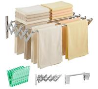 JUPPLIES Tendedero Extensible Pared 100 cm - Tendedero Plegable de Pared de Interior o Exterior Apto para Todo Tipo de Ropa con 5 Barras de Secado - Pinzas Incluidas