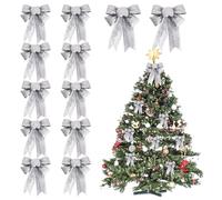 Jupsk Set de Lazos de Navidad, 12 Piezas de Lazos con Purpurina Decoración navideña Decoración del árbol de Navidad Guirnalda Decorativa (Plata)
