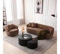 JURMALYN Sofá modular de 220 cm para sala de estar, sofá curvo con juego de sofá giratorio, sofá boucle tapizado de lujo y sillón redondo, juego de 2 para el hogar, oficina, apartamento, color marrón