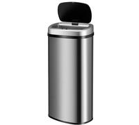 Juskys Cubo de basura de cocina con sensor de movimiento, color plateado, 70 l, con anillo de sujeción para bolsas de basura, acero inoxidable, eliminación sin contacto