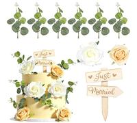 Just Married Cake Topper con flores, decoración para tartas de boda, decoración para tartas de boda, aniversario, compromiso, solicitud de cumpleaños, decoración para fiestas de cumpleaños