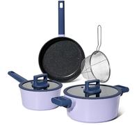Just Perfecto - Batería de cocina antiadherente de 6 piezas - Apta para todo tipo de fuegos, incluida inducción - Tapas - Azul - Cacerola Ø24cm, Sartén Ø24cm, Cacerola Ø18cm
