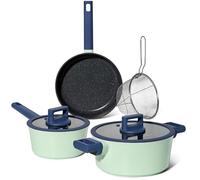 Just Perfecto - Batería de cocina de 6 piezas con revestimiento antiadherente de mármol - Apto para todo tipo de fuegos, incluida inducción - Verde - Cacerola Ø24cm, Sartén Ø24cm, Cacerola Ø18cm