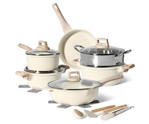 JUST PERFECTO Bateria de Cocina Induccion y Sartenes Antiadherentes 15 Pi-s Ollas Cocina 24cm,18cm, Sartenes induccion 24,28 cm Sartén Hondo con Tapa 24 cm Cacerolas Para Induccion incluidas Espátula