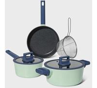 Just Perfecto JL-333: Juego de 6 piezas de utensilios de cocina con revestimiento de mármol y tapa con borde de goma, color verde