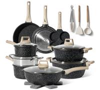 Just Perfecto Juego de Ollas y Sartenes Cocina Antiadherentes 21 Piezas, Batería de Cocina Antiadherentes Aluminio, para Todas las Cocinas, Incluso Inducción, Ollas Cocina con Tapas (21 Pcs Black)
