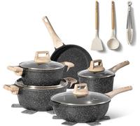 JUST PERFECTO: Juego de ollas y sartenes para inducción. Incluye sartenes con tapa. Juego de ollas para inducción. Juego de ollas y sartenes sin PTFE ni . Juego de cocina para inducción (14 piezas, co
