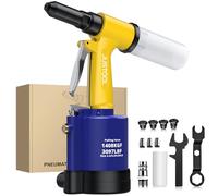 JUSTOOL Remachadora Neumática con 4 Boquillas (2.4mm,3.2mm,4.0mm,4.8mm) y 3 Mordazas,1408KGF Pistola de Remachadora para el Mantenimiento de Automóviles y Embarcaciones