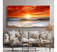 JUYIOPAX abstract seaside sunset canvas wall art, orange and red seascape for the living room, modern home decor(30x60cm/Frameless)