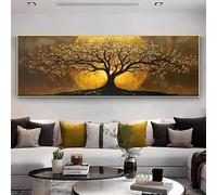 JUYIOPAX Enchanting Moonlight Forest Canvas Wall Art Stunning Golden Full Moon Silhouette Landscape(35X105cm/Internal Frame)