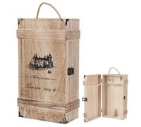 Jwthee Caja De Madera para Vino, Estuche Caja De Regalo para Botellas De Vino con Tapa, Caja De Vino para Doble Botella, Cajas Retro para Vino Tinto con 2 Botellas Y Cuerda De Transporte