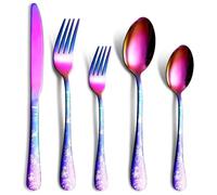Jxkgenix cubiertos acero inoxidable para 4 personas, 20 piezas juego de cubertería incluye cuchillo, tenedor, cuchara, pulido espejo, apto para lavavajillas (Arco Iris)