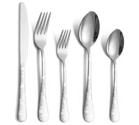 Jxkgenix cubiertos acero inoxidable para 4 personas, 20 piezas juego de cubertería incluye cuchillo, tenedor, cuchara, pulido espejo, apto para lavavajillas (Plata)
