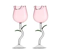 JYCRA 2 copas de cóctel en forma de rosa, copas de vino tinto creativas en forma de flor con hojas realistas para bodas, bares, fiestas, color rosa