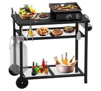 JYiuog Carrito de barbacoa multifuncional, 3 niveles, carrito de cocina con soporte para toallas de papel y ganchos, mesa auxiliar para exteriores (negro)