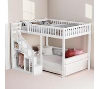 JYNVO Litera 90 x 200 cm, Cama Alta para niños con Escalera de Almacenamiento integrada, Cama Alta con Rejilla Protectora, Cuna de Madera de Pino, Blanco, sin colchón