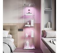JYNVO Vitrina de Cristal Expositora Alta con Luz LED RGB, Armario de Cristal de 4 Niveles con Cerradura para Colecciones y Salón, Estantería de Vidrio Templado para Coleccionistas, 163 cm, Blanco