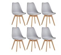 JZGORC Juego de 6 Sillas de Comedor, Sillas de Cocina Nórdicas, Sillas de Oficina con Patas de Haya Maciza para Dormitorio, Sala de Estar, Cocina - Gris