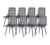 JZGORC Juego de 8 Sillas de Comedor Nórdicas, Silla de Cocina de Terciopelo Holandés, Patas de Metal Negro, Asiento y Respaldo de Esponja de Alta Densidad, Aptas para Sala de Estar - Gris Oscuro