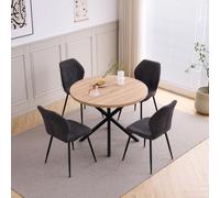 JZGORC Juego de Mesa y Sillas de Comedor, Mesa de Comedor Redonda de 100 * 100 * 76.5 cm y 4 Sillas Modernas de Teddy Fleece, para Comedor, Cocina, Sala de Estar, Textura Clara + Negro