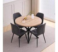 JZGORC Juego de Mesa y Sillas de Comedor, Mesa de Comedor Redonda de 100 * 100 * 76.5 cm y 4 Sillas Modernas de Lino, para Comedor, Cocina, Sala de Estar, Textura Clara + Gris