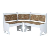 k koma Banco esquinero de madera de pino, blanco con acolchado flor clara, madera maciza, 120 x 160 cm
