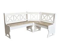 k koma Elegante banco esquinero de madera de pino en color blanco ecológico con asiento natural, 120 x 150 cm