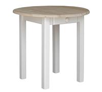 k koma - Mesa redonda (70 cm, madera de pino macizo, color blanco y cajón, estilo casa de campo sin tratar)