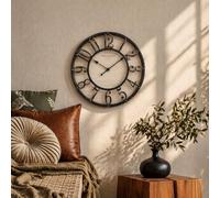 K&L Wall Art reloj de pared grande vintage industrial estilo casa de campo, aspecto de madera y metal, sin ruido de tictac, reloj silencioso (Farmhouse Clock, Ø 50 cm)