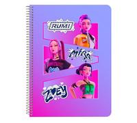 K-POP Demon Hunters - STATIONERY - Cuaderno, Libreta Cuarto 80 hojas, Tapas Duras, 1Diseño, Ideal para Niños de Diferentes Edades, Cómodo y Versátil, Resistencia, 15.5xx22 cm