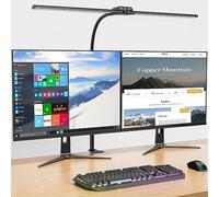 KableRika Lámpara de escritorio LED doble cabeza regulable con pinza | Protección ocular, cuello de cisne flexible, 4 modos de color y brillo ajustable para oficina, estudio y hogar Negro