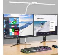 KableRika Lámpara de escritorio LED doble cabeza regulable con pinza | Protección ocular, cuello de cisne flexible, 4 modos de color y brillo ajustable para oficina, estudio y hogar Blanco