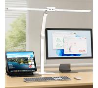 KableRika Lámpara escritorio LED de doble cabezal con base metálica, Blanco | 24W, 1200 lm, 2 articulaciones de fricción con ajuste de 225°, brillo automático - ideal para oficina y trabajo con ordenador