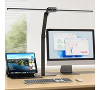 KableRika Lámpara escritorio LED de doble cabezal con base metálica, Negro | 24W, 1200 lm, 2 articulaciones de fricción con ajuste de 225°, brillo automático - ideal para oficina y trabajo con ordenador