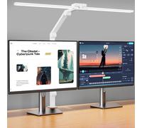 KableRika Lámpara escritorio LED de doble cabezal con pinza, 24W Blanco | 1200 lm, 3 articulaciones de fricción con ajuste de 225°, brillo automático - ideal para oficina y trabajo con ordenador